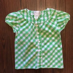 Kelly green and White gingham short sleeve shirt